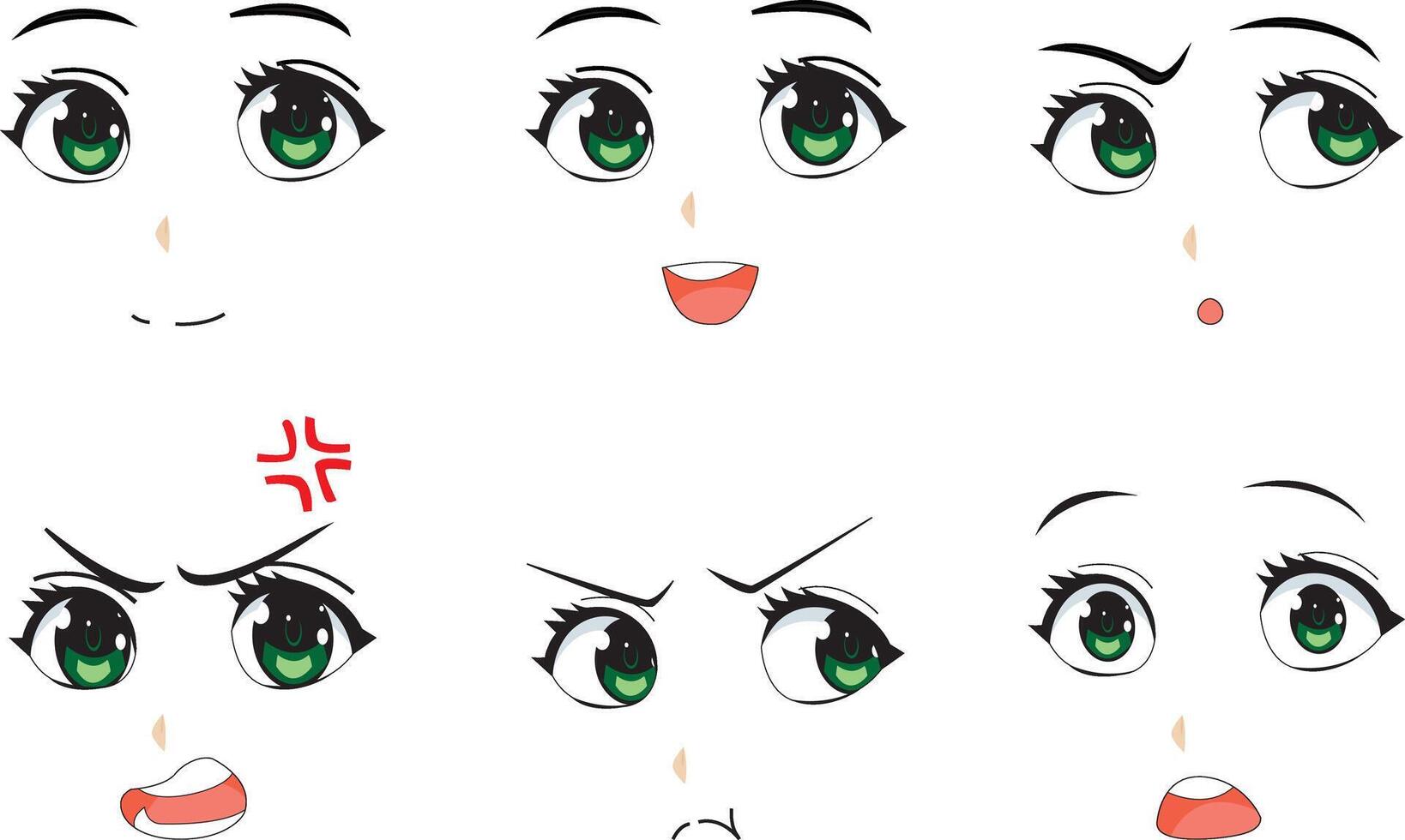 Anime Girl Character Facial Expression Side View Set vector