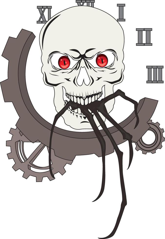 Skull Monster Antique Watch Design Creepy Art vector