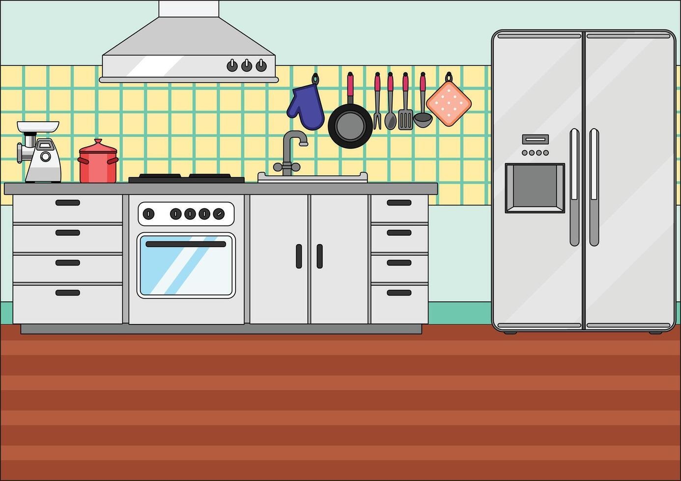 Modern Kitchen Front View Interior vector
