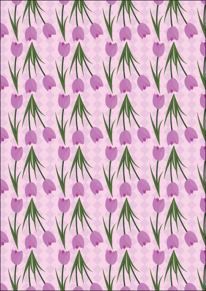 Purple Tulip Flower Pattern Bloom Fabric Wrapping Paper vector
