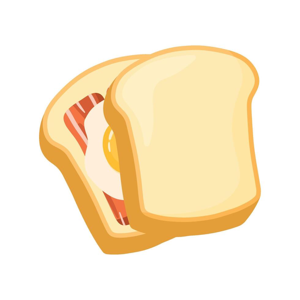 Fried bacon and egg toast food art menu cartoon illustration vector