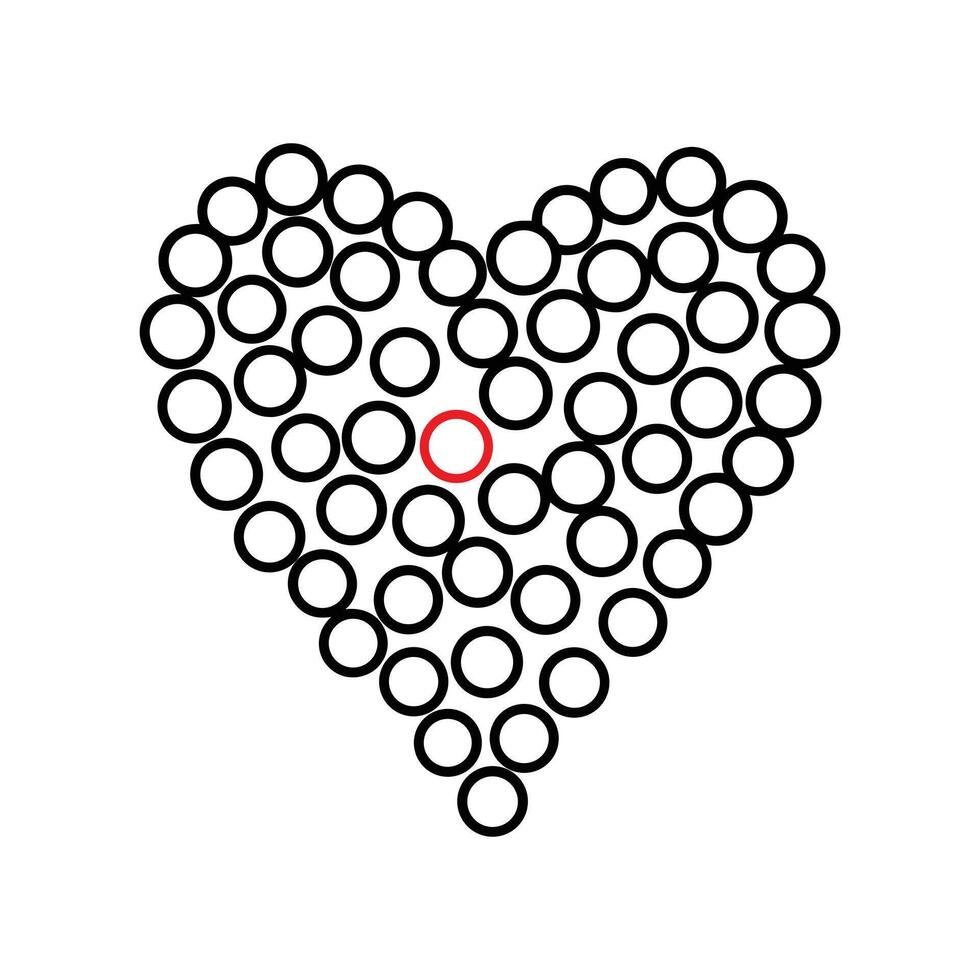 Heart composed of circles with a red center vector