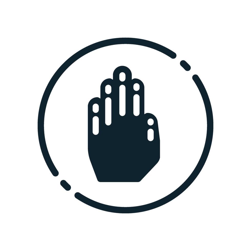 Design Illustration graphic of stop hand sign icon with glyph style. Suitable for UI, mobile design, web design, etc. vector