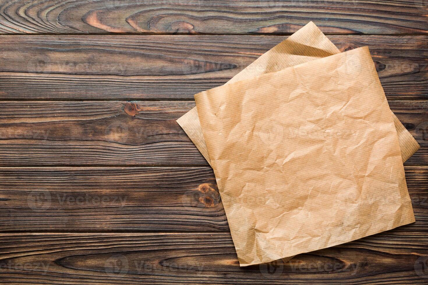 top view with baking parchment empty table background. Folded cloth for mockup with copy space. Minimal style photo