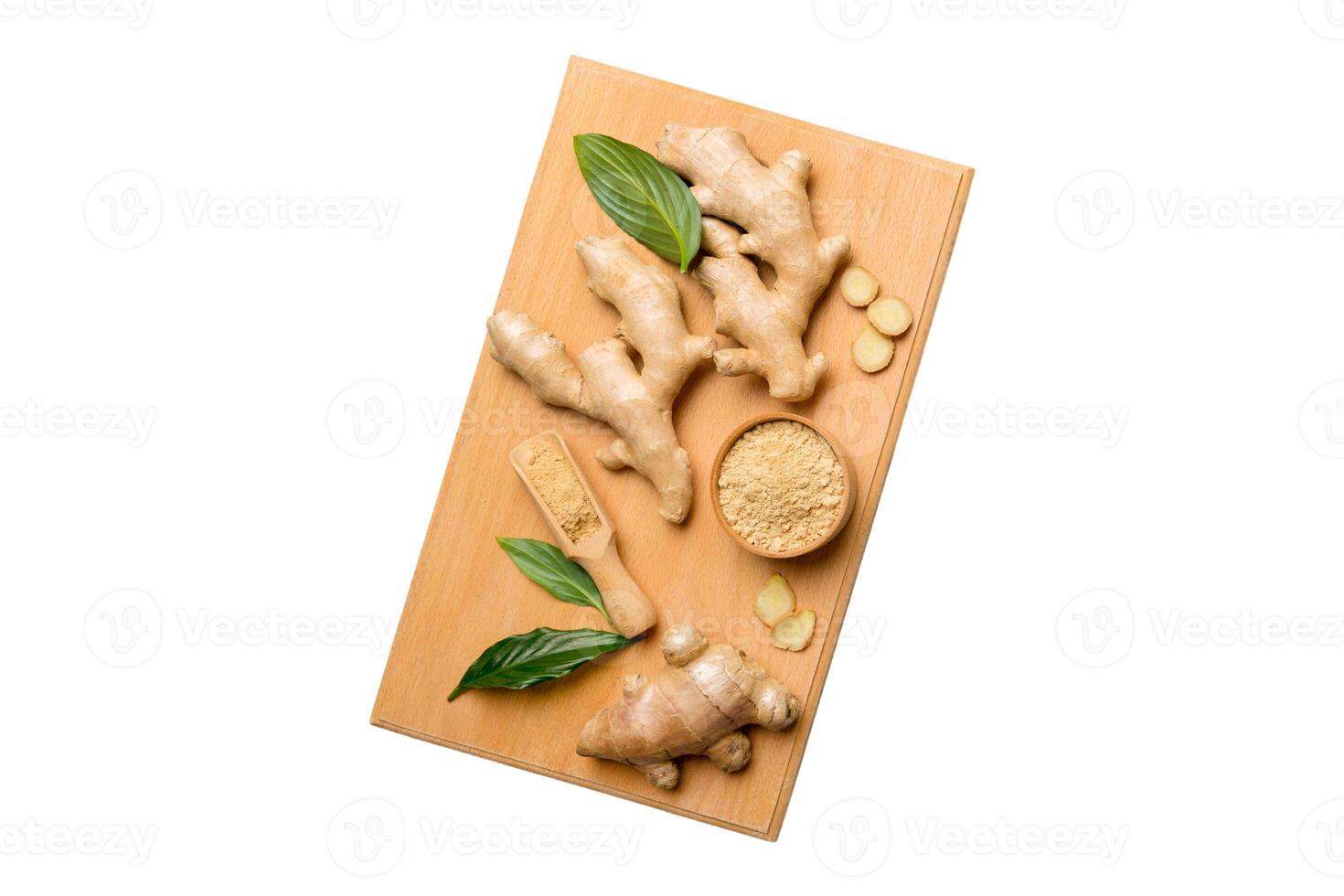 ginger Cutting board table, isolated on white background top view. photo