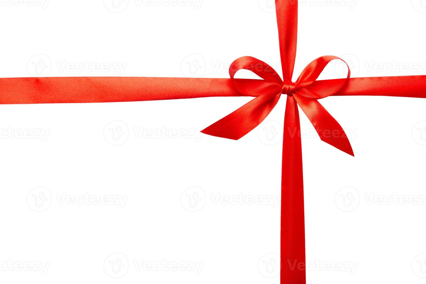 Red ribbon bow isolated white background. empty space photo