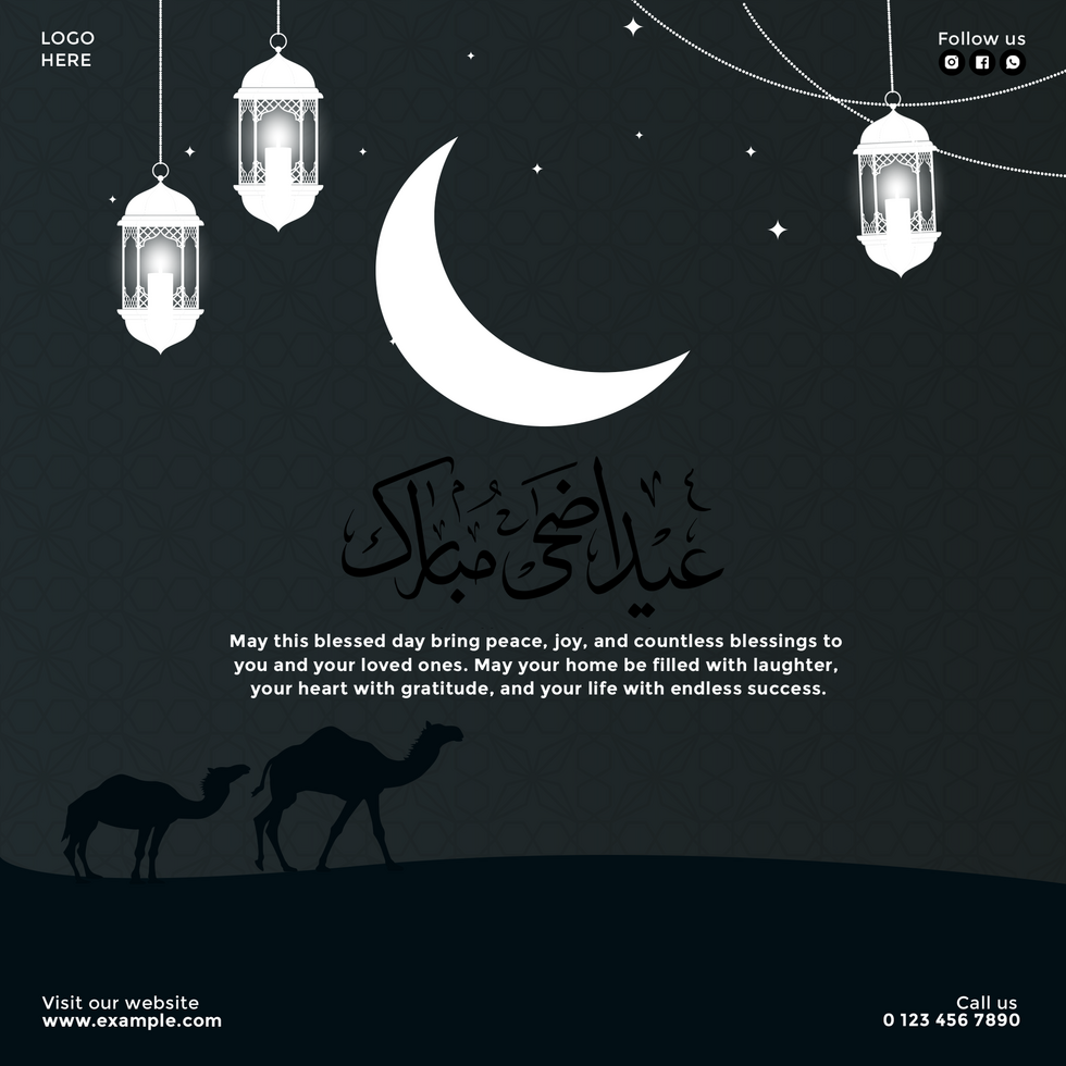Eid al-Adha Celebration with Lanterns, Moon, and Camels psd