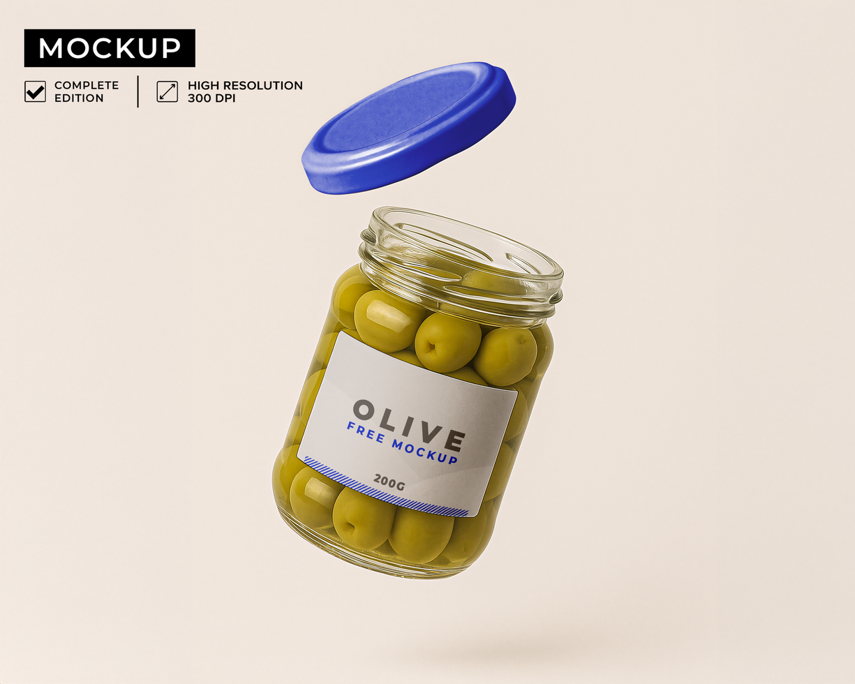 olive jar mockup floating in the background psd