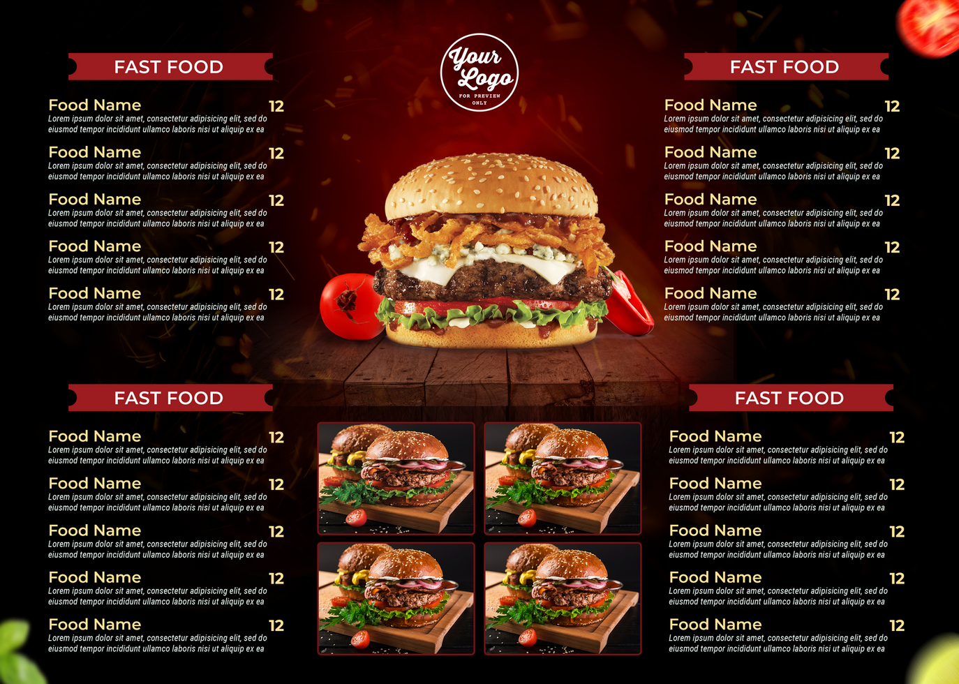 Red Double Cheese Burger Inside Bifold Menu psd
