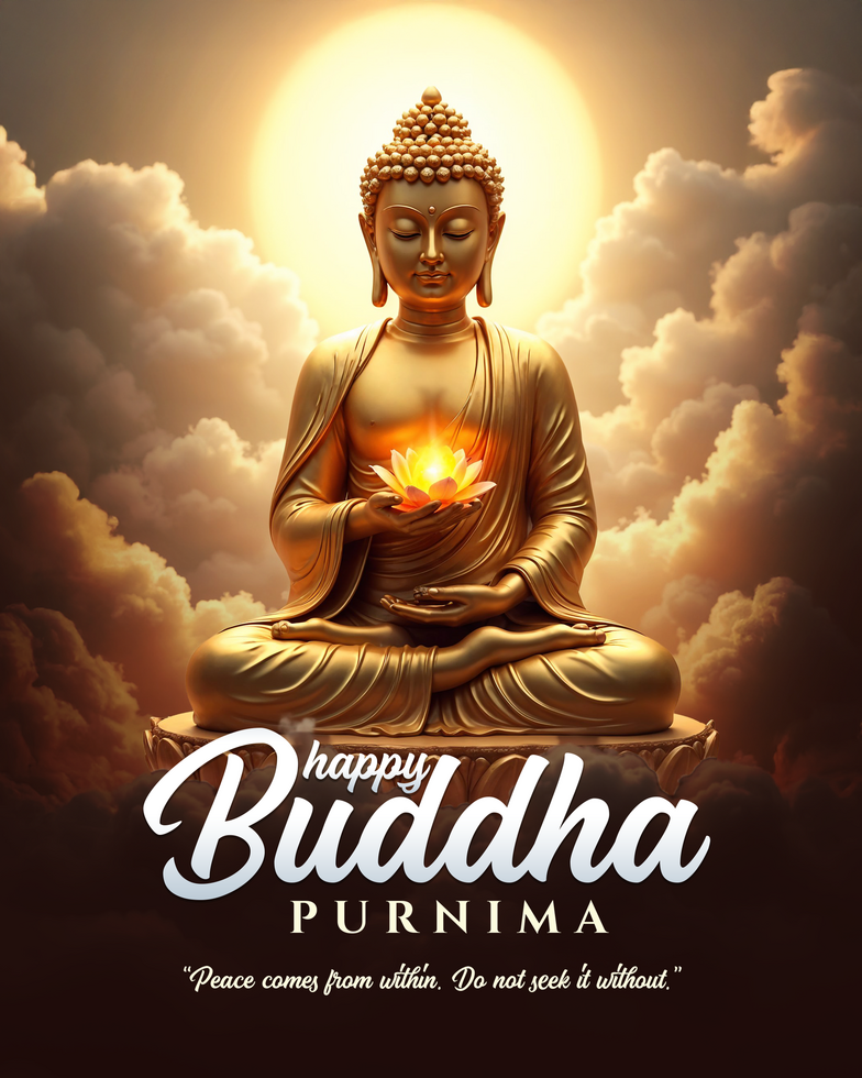 Golden Buddha Happy Buddha Purnima and Vesak Day psd
