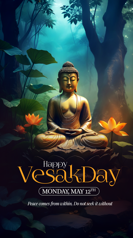 Dark and Green and orange Happy Vesak Day Social Media Story psd