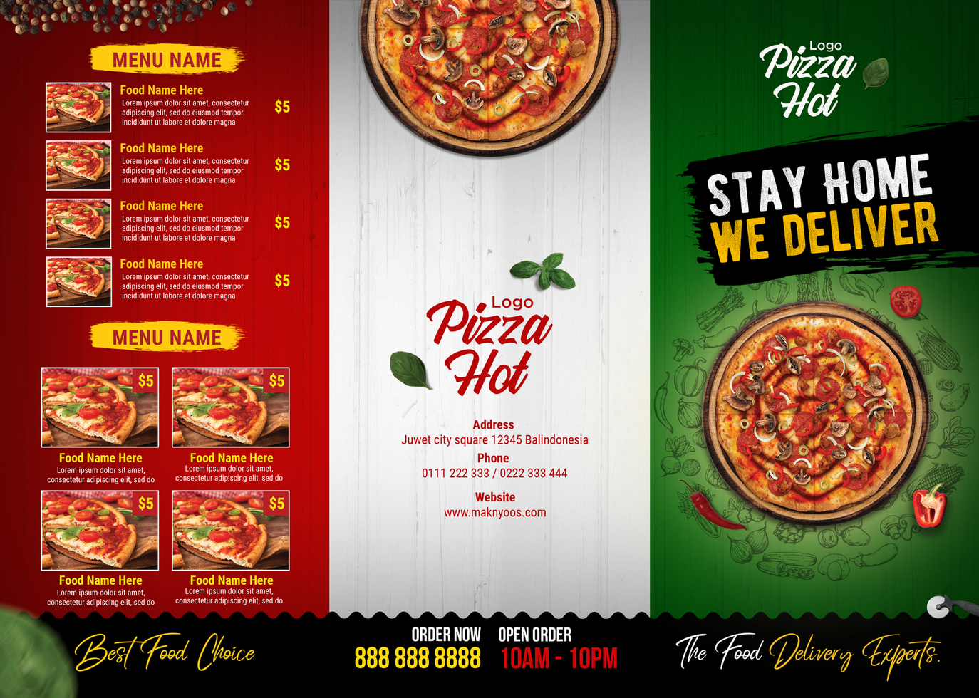 Outside Italian Pizza Restaurant Trifold Menu psd