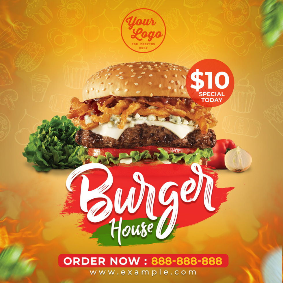 Square Design Burger House Food Restaurant Promotion psd