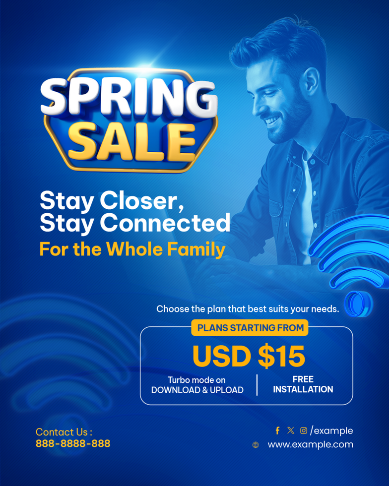 Spring Sale Stay Closed Stay Connected Blue Internet Provider Promotion psd