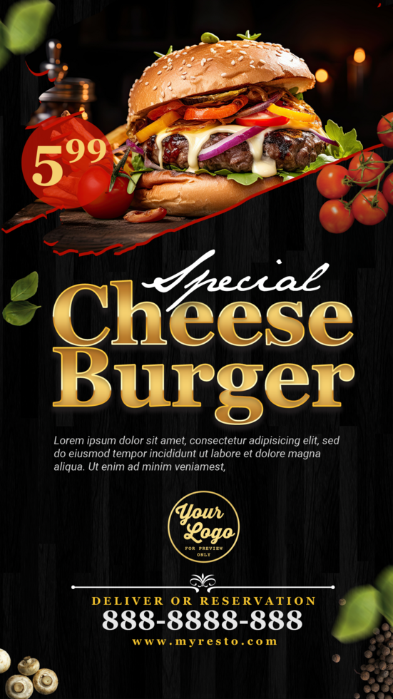 Black Luxury Special Cheese Burger Food Menu psd