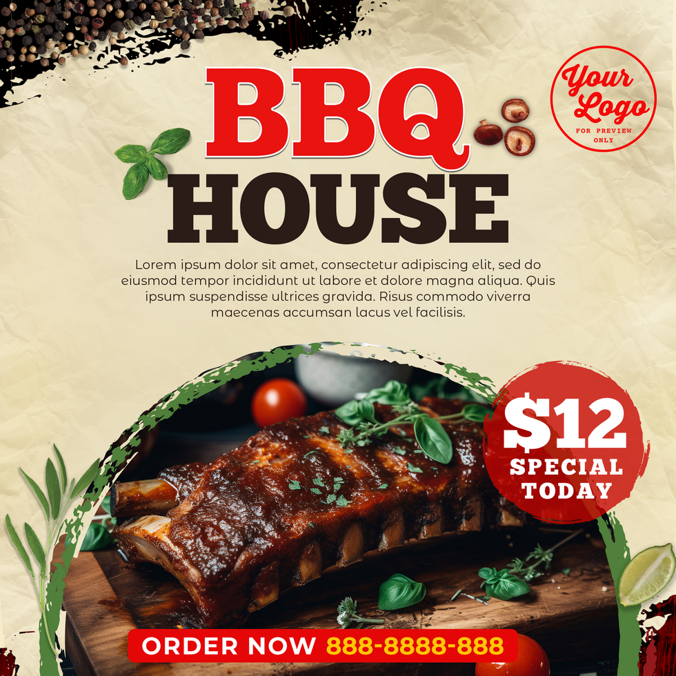 Image in Bottom BBQ House Square Social Media Post psd