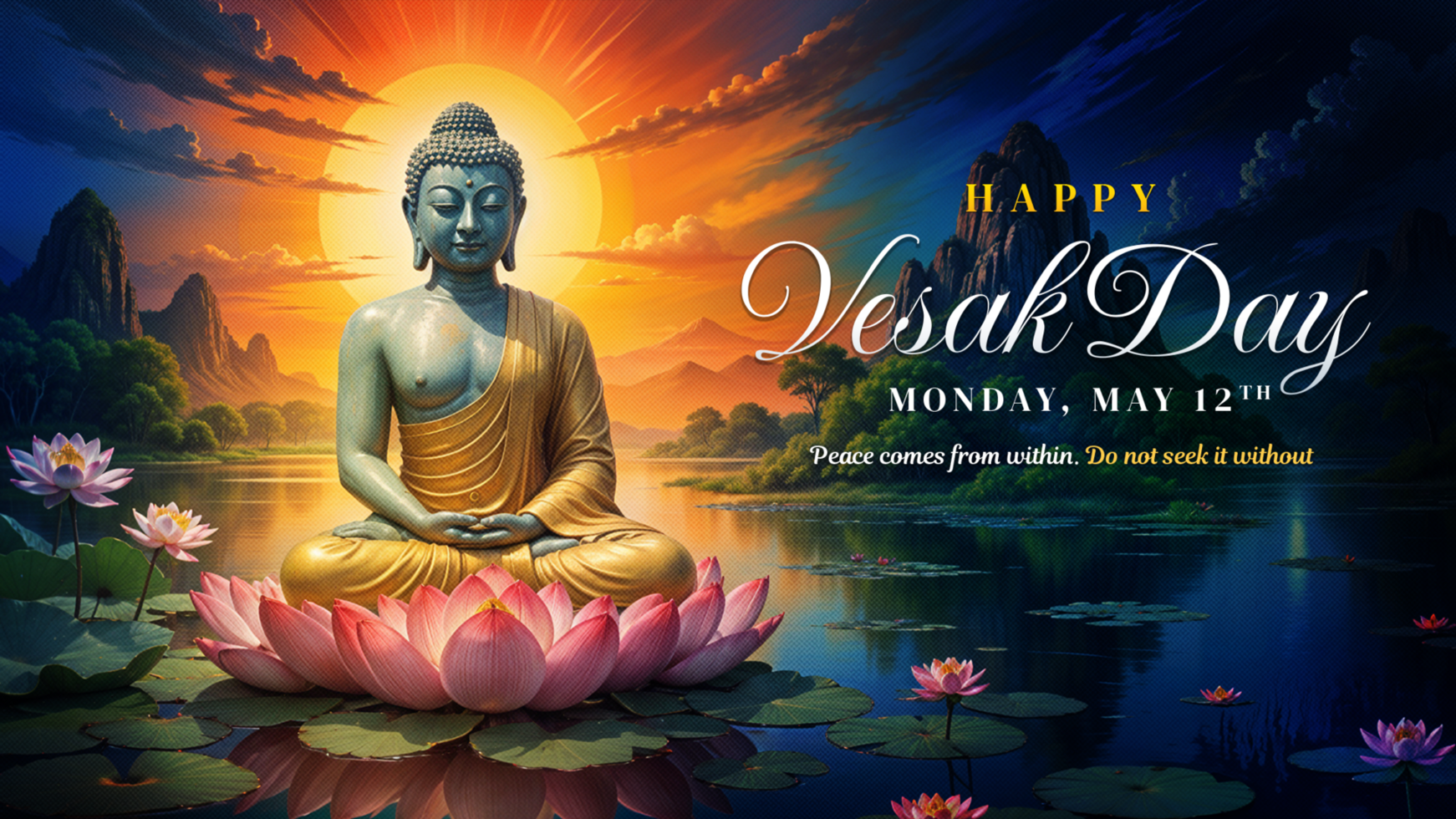 Happy Vesak day in orange and dark blue background psd