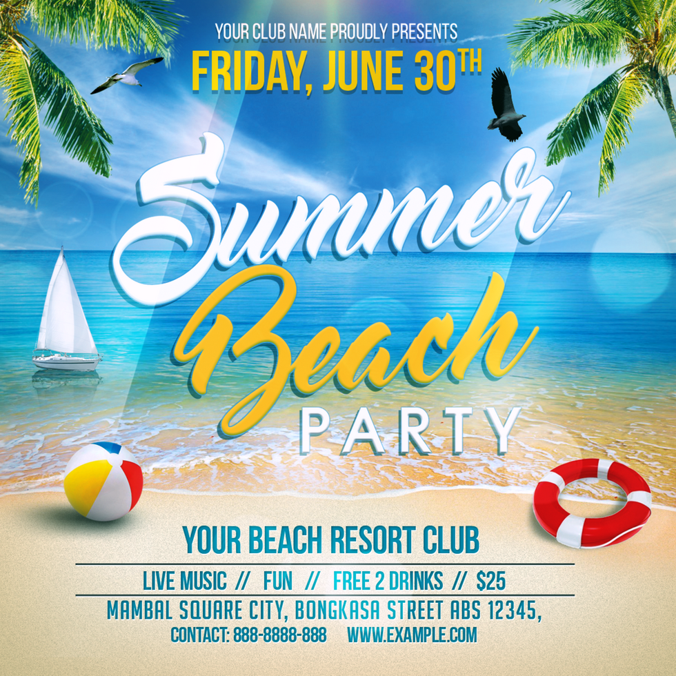 Square design summer beach party psd