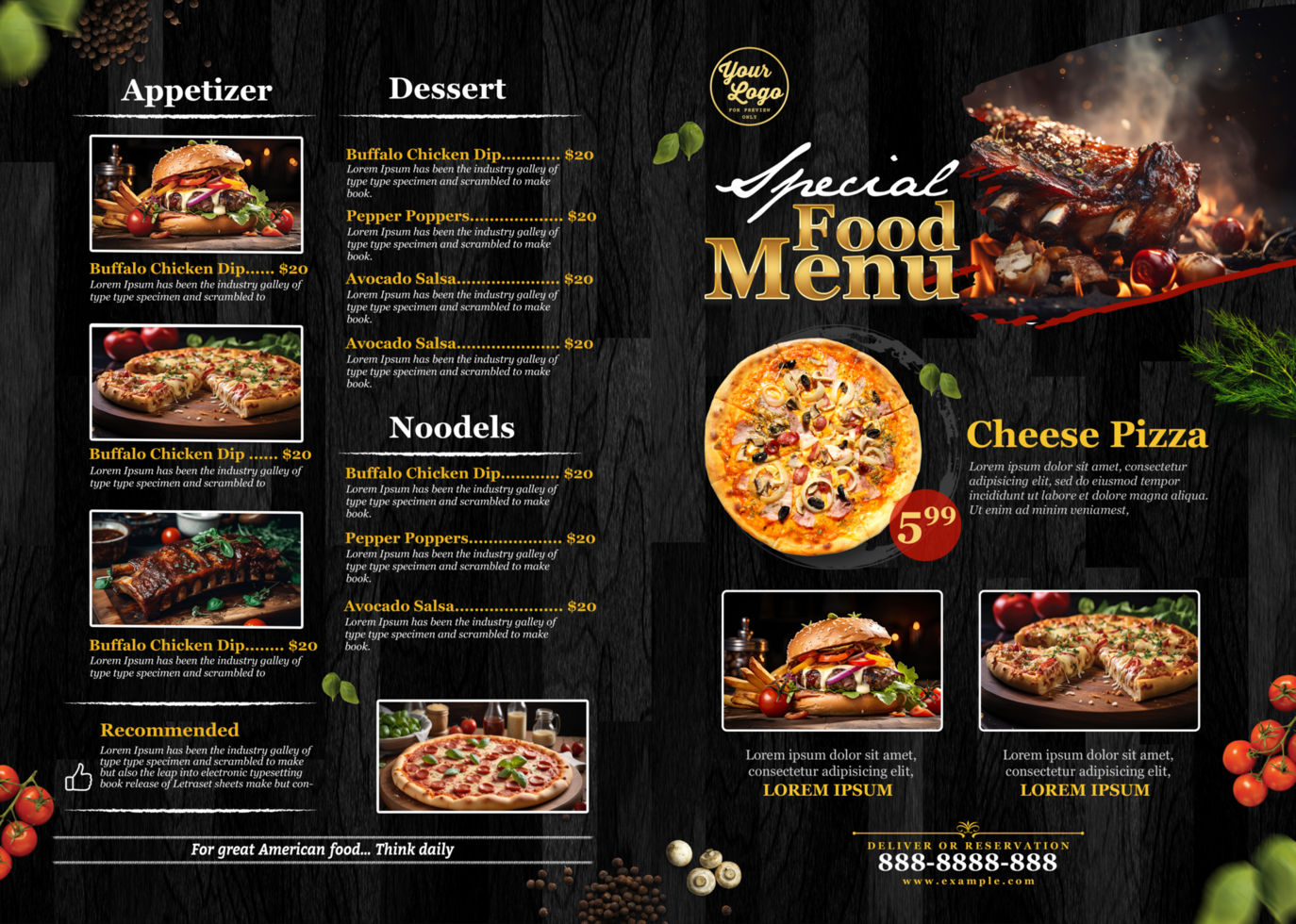 Outside Bifold Menu Black Luxury Special Food Menu psd