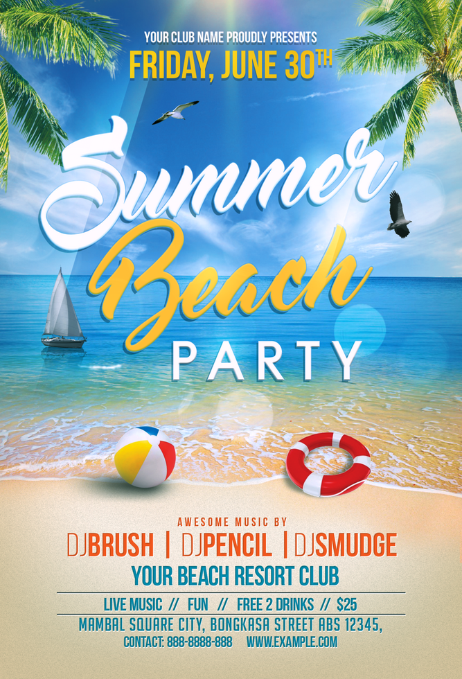 Summer Beach Party Flyer with simple beach background psd