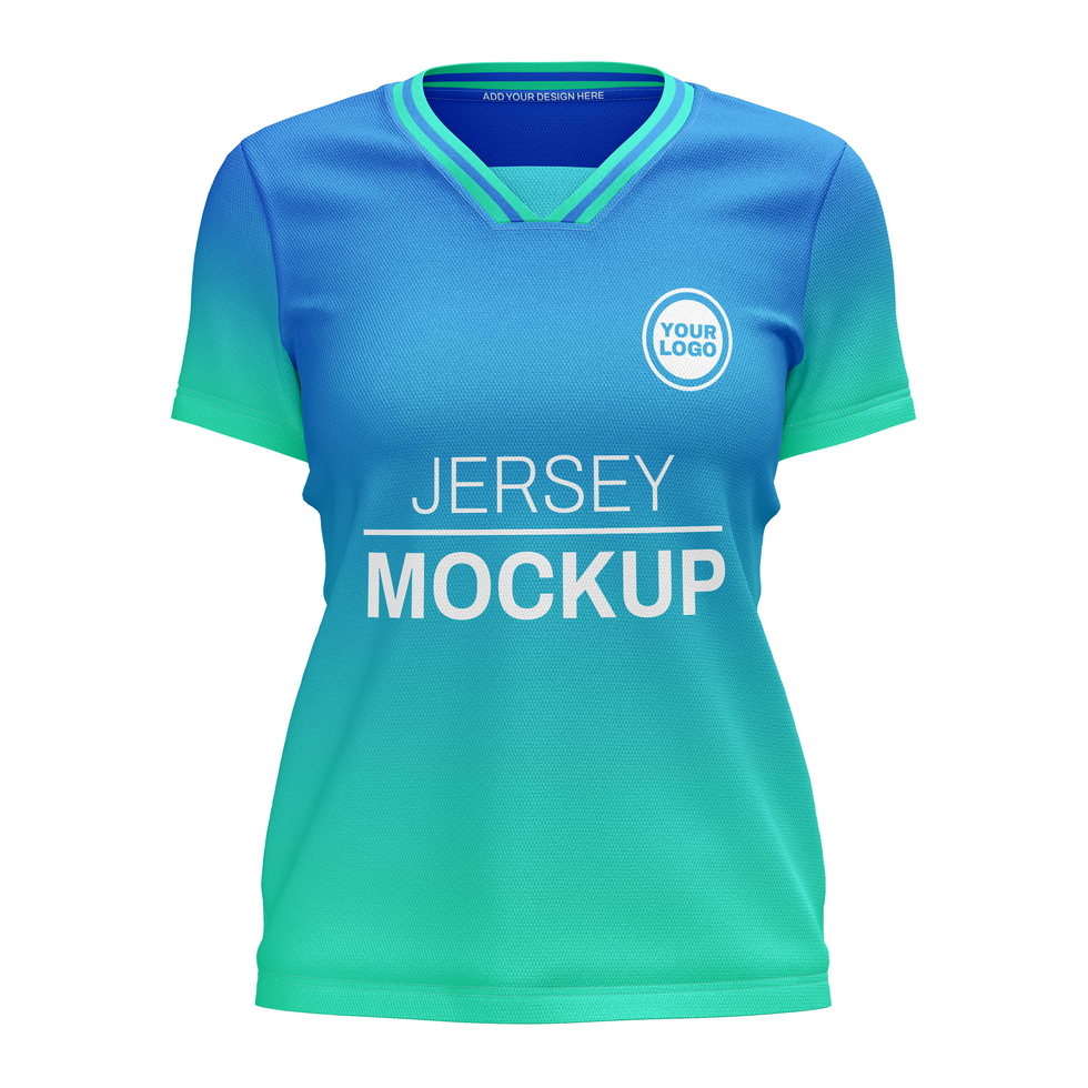 Womens flat v neck with layer collar short sleeve tshirt jersey mockup front view psd
