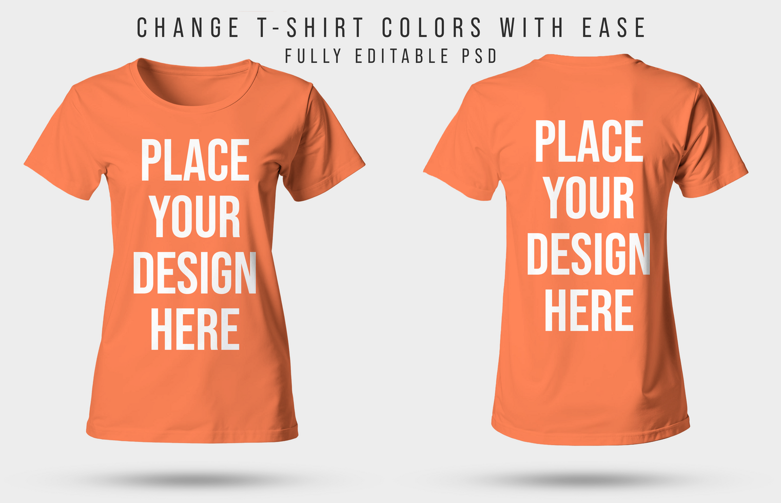 Womens crew round neck ghost tshirt mockup front and back view psd
