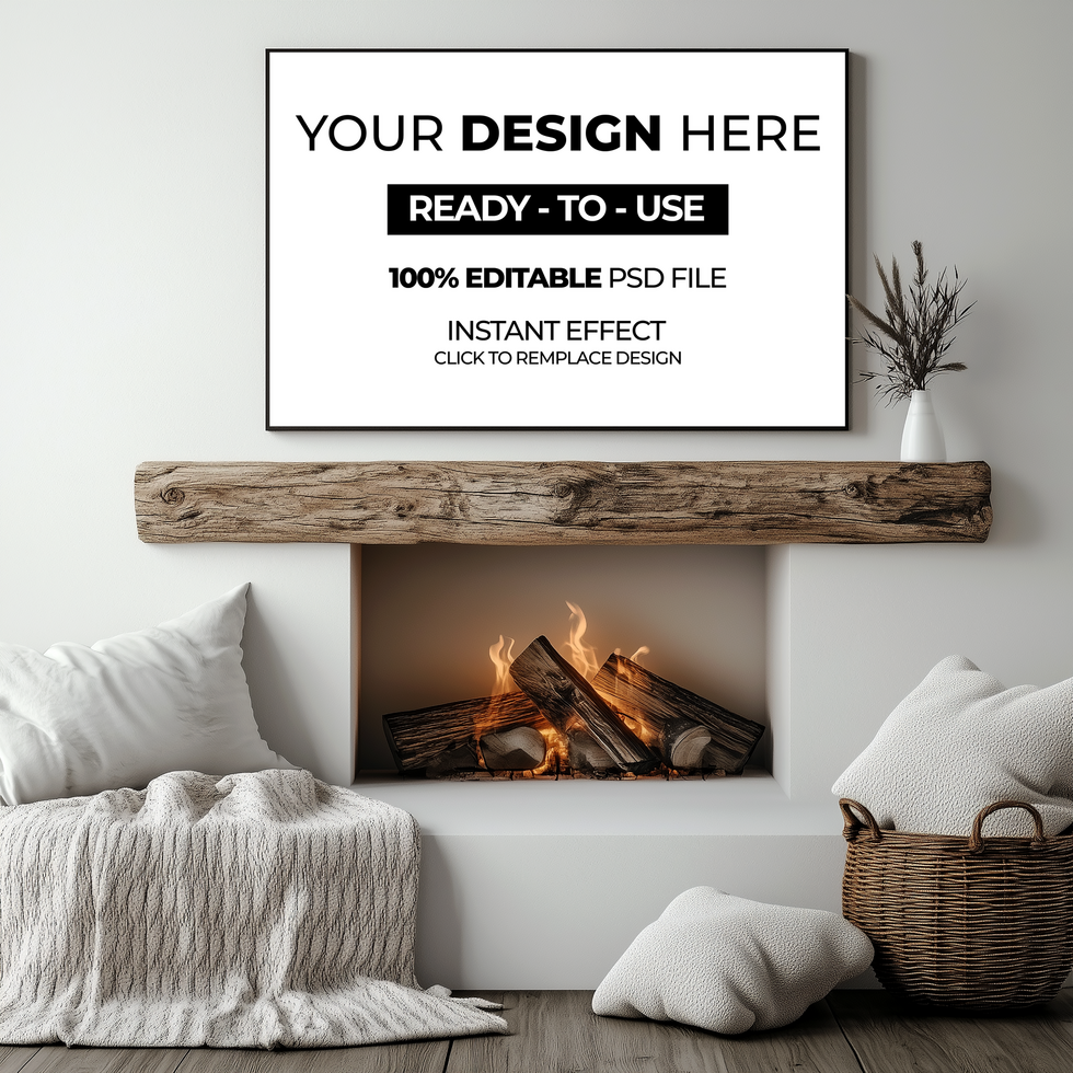 modern fireplace mockup psd