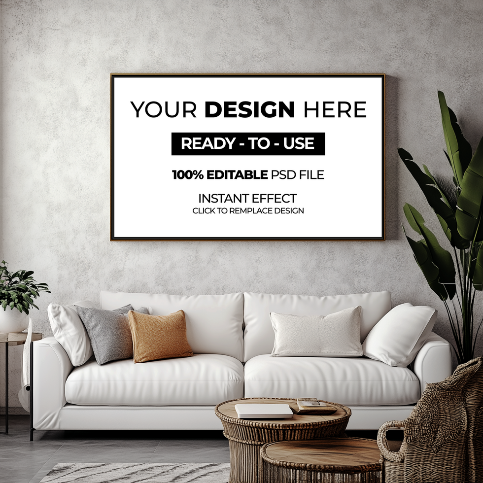 Poster mockup displayed in a stylish modern living room psd