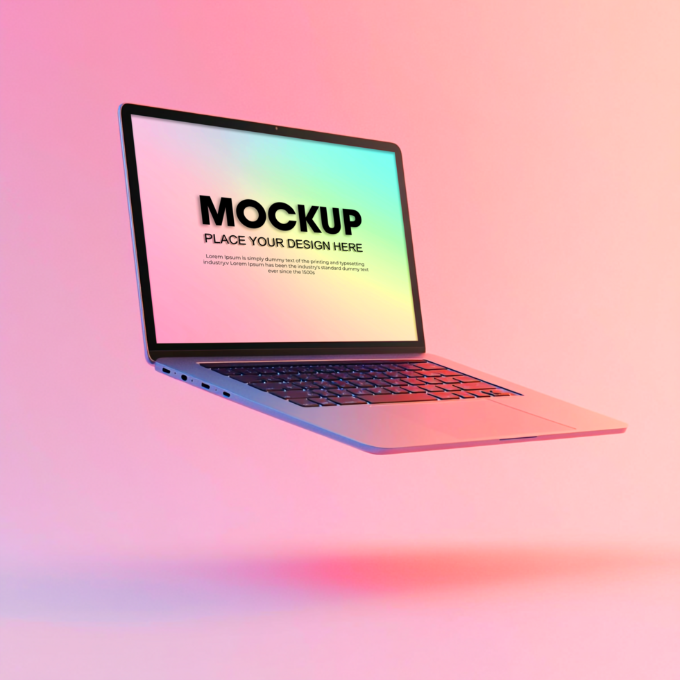 Modern Laptop Mockup with Holographic Gradient Background psd