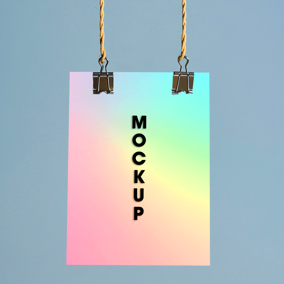 Pastel Rainbow Gradient Poster Mockup with Chain Hangers psd
