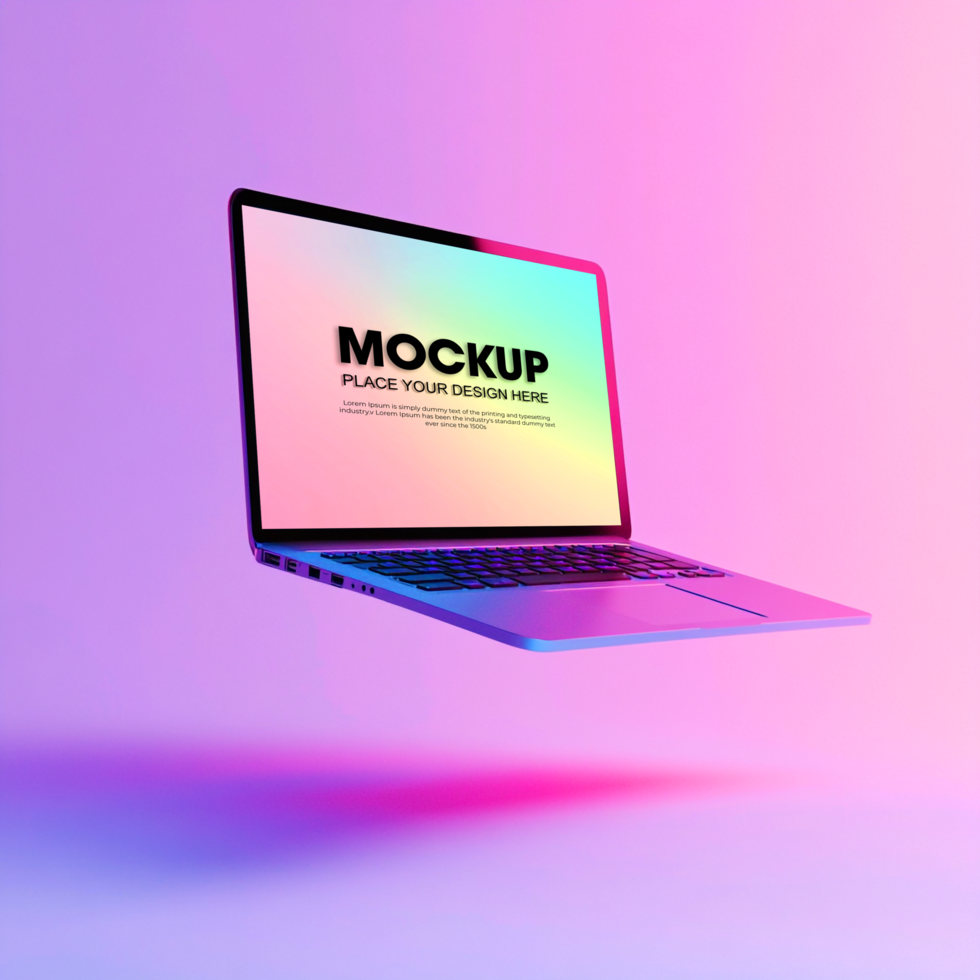Laptop Mockup Vibrant Gradient Screen Display psd