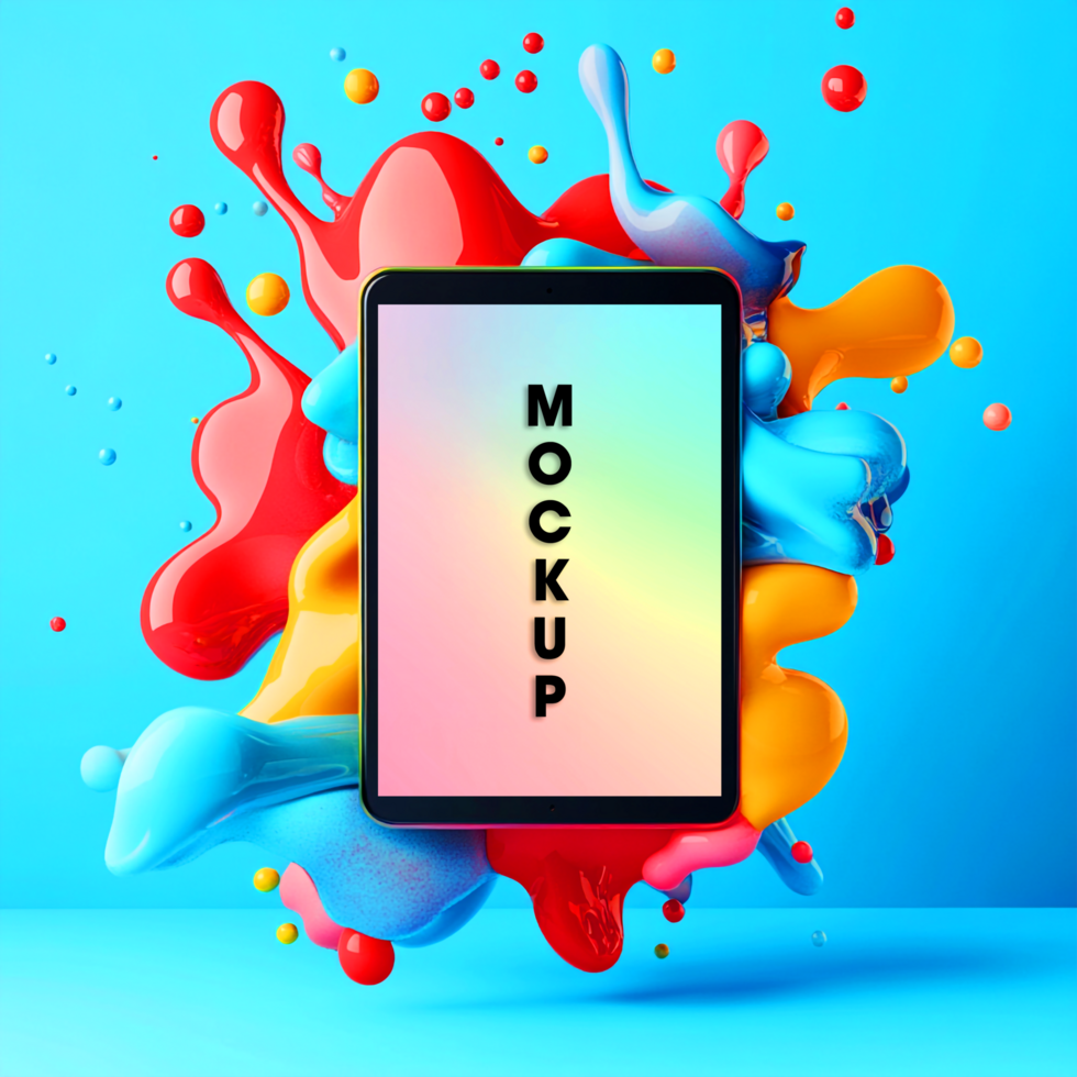 Vibrant Tablet Mockup Colorful Paint Splash Design psd
