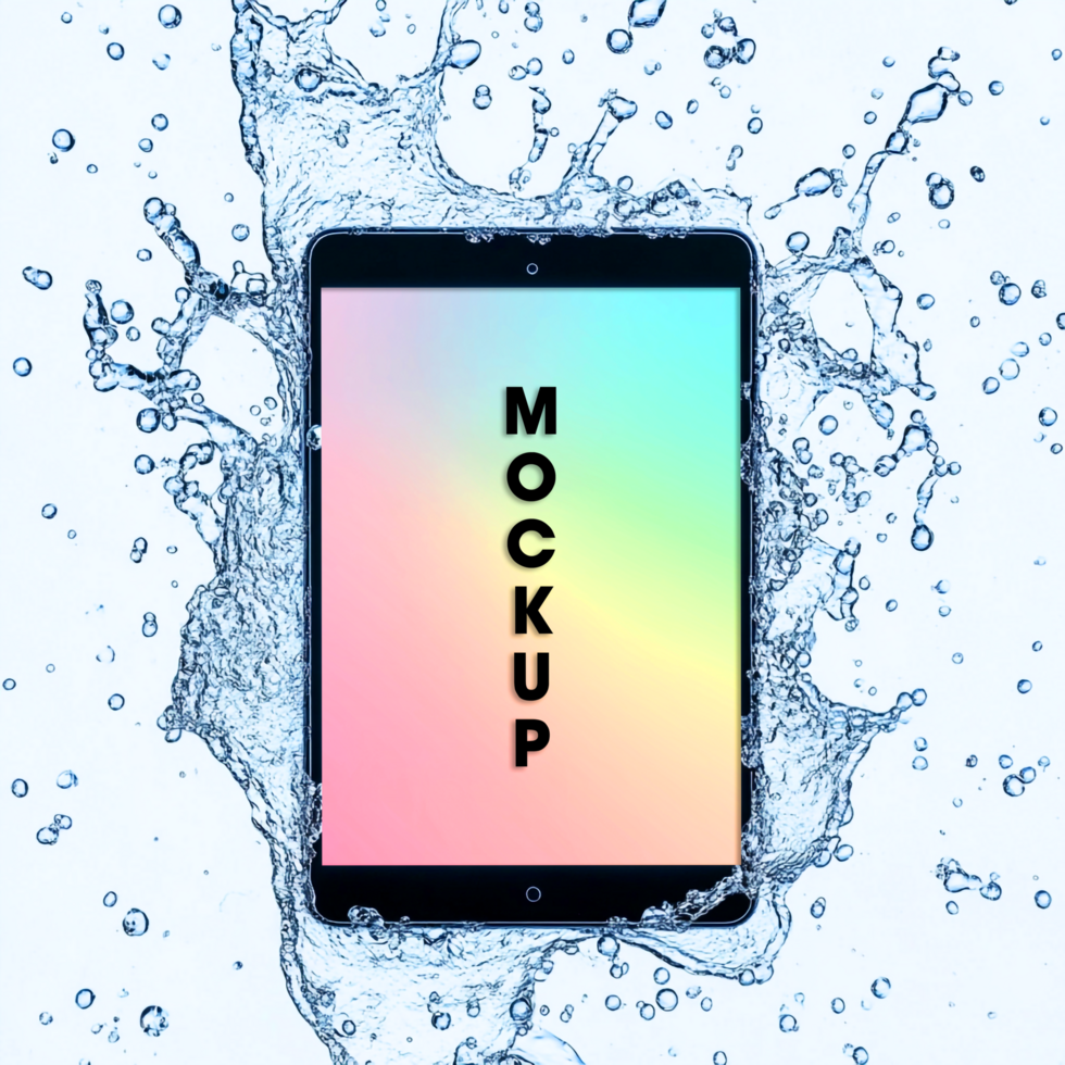 Water Splash Tablet Mockup Modern Device Design for App Presentation psd