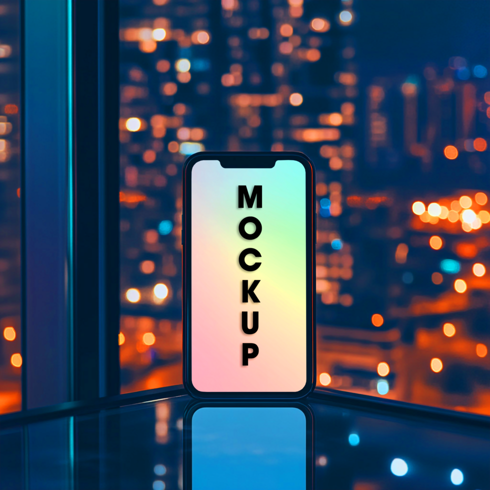 Phone Mockup Night City Background Smartphone App Presentation Template psd