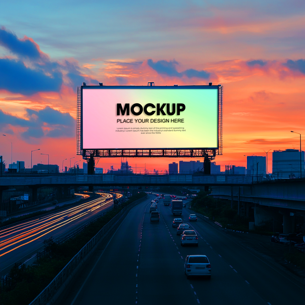 Billboard Mockup Sunset City Highway Ad Design psd