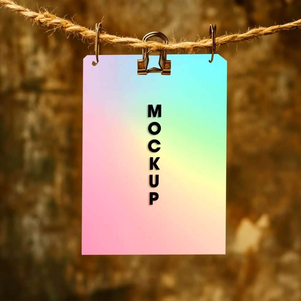 Rainbow Gradient Clipboard Mockup Vintage Rope and Texture Background psd