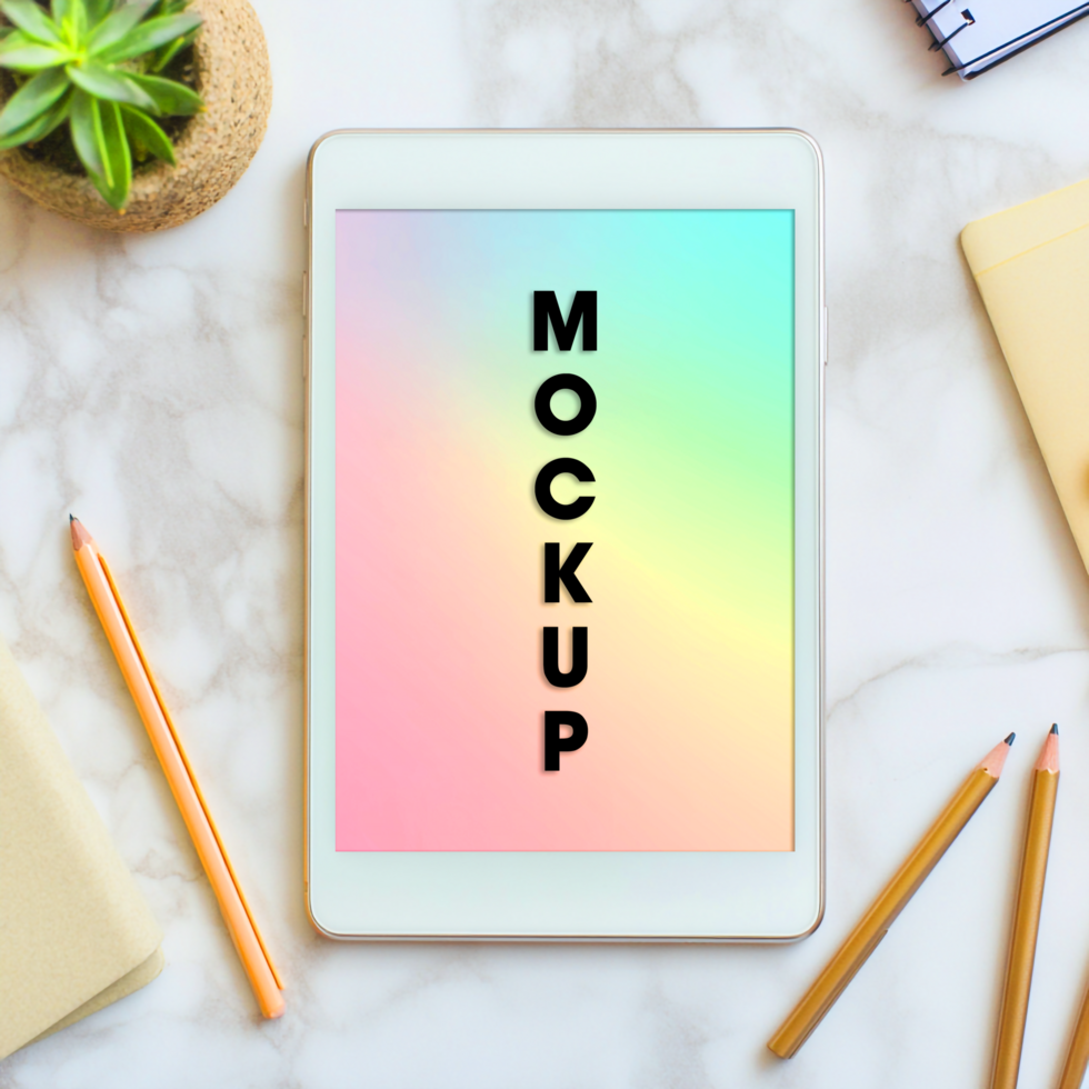 Tablet Mockup Modern Workspace Flat Lay Design psd