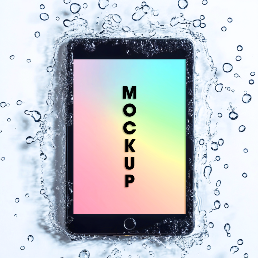 Tablet Mockup Water Splash Design Template psd