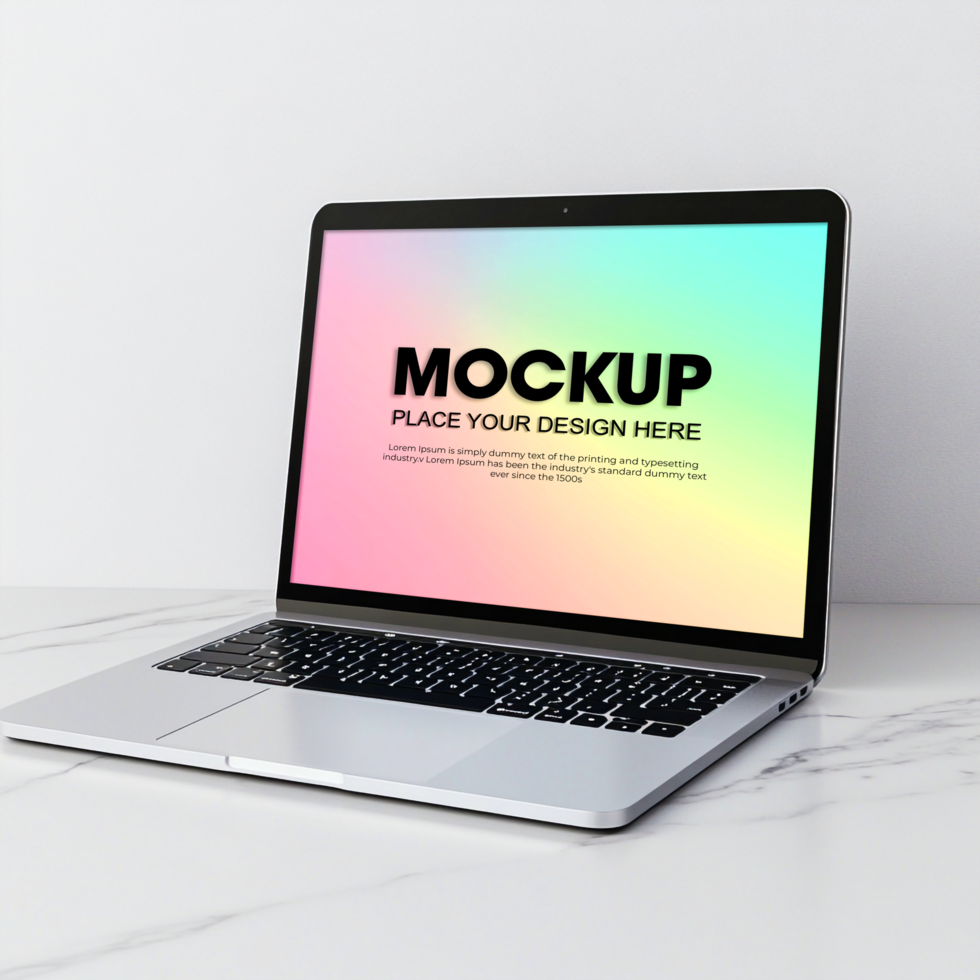 Laptop Mockup Modern Device on White Desk psd