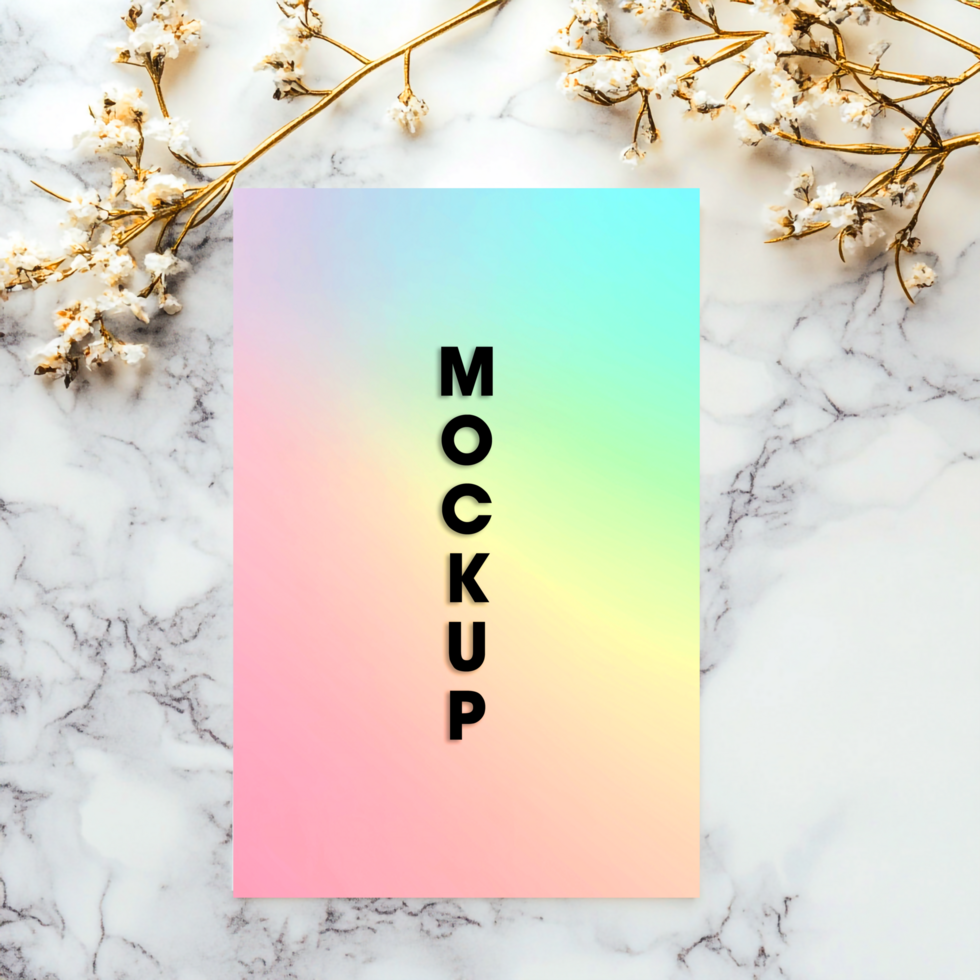 Pastel Rainbow Gradient Mockup Card Template Marble Background psd