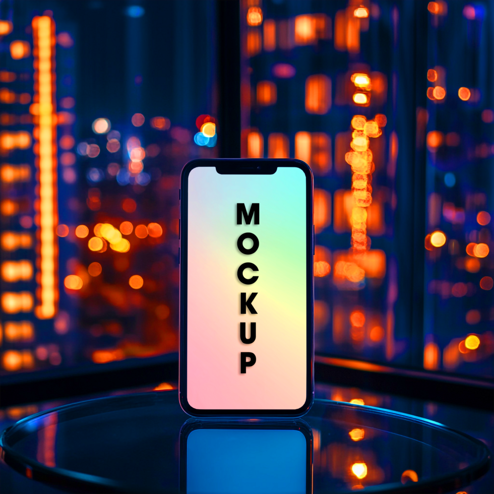 Modern Smartphone Mockup Night City Lights Background psd
