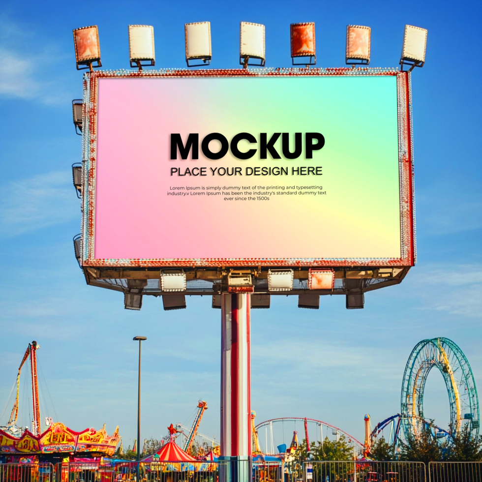 Billboard Mockup Advertise Your Brand at a Vibrant Amusement Park psd