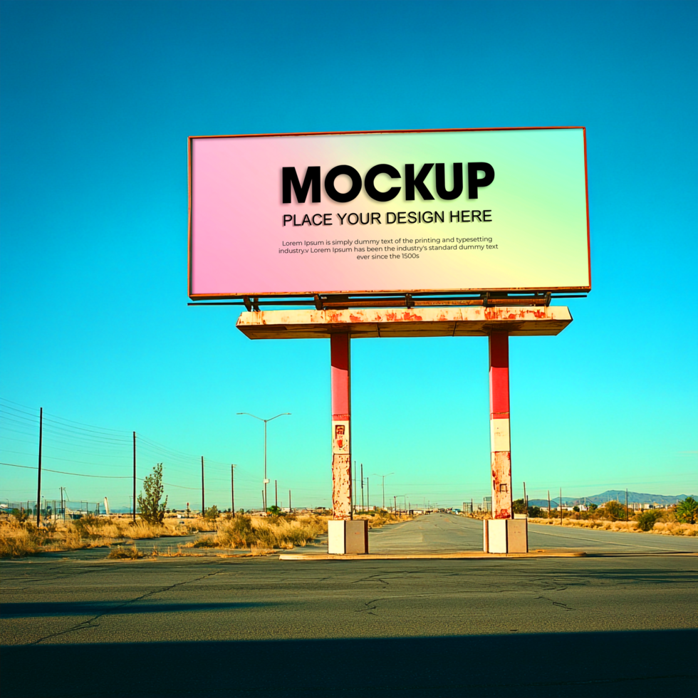 Billboard Mockup A Colorful Desert Highway Sign Template psd