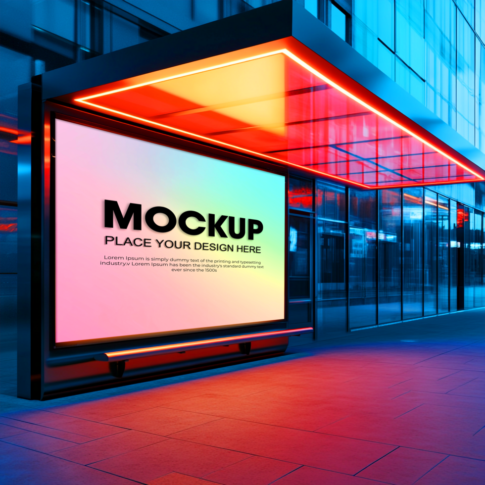 Vibrant City Night Scene with Illuminated Billboard Mockup for Advertising psd
