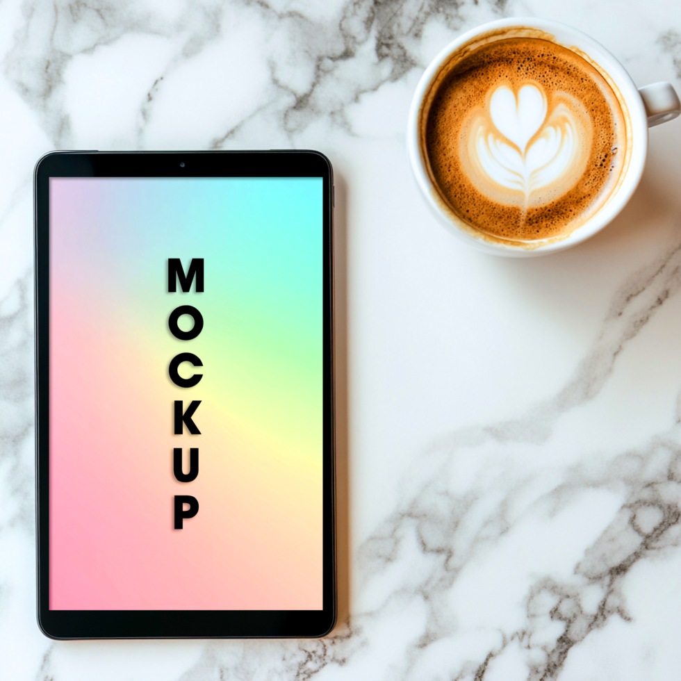 Tablet Mockup with Coffee on Marble psd