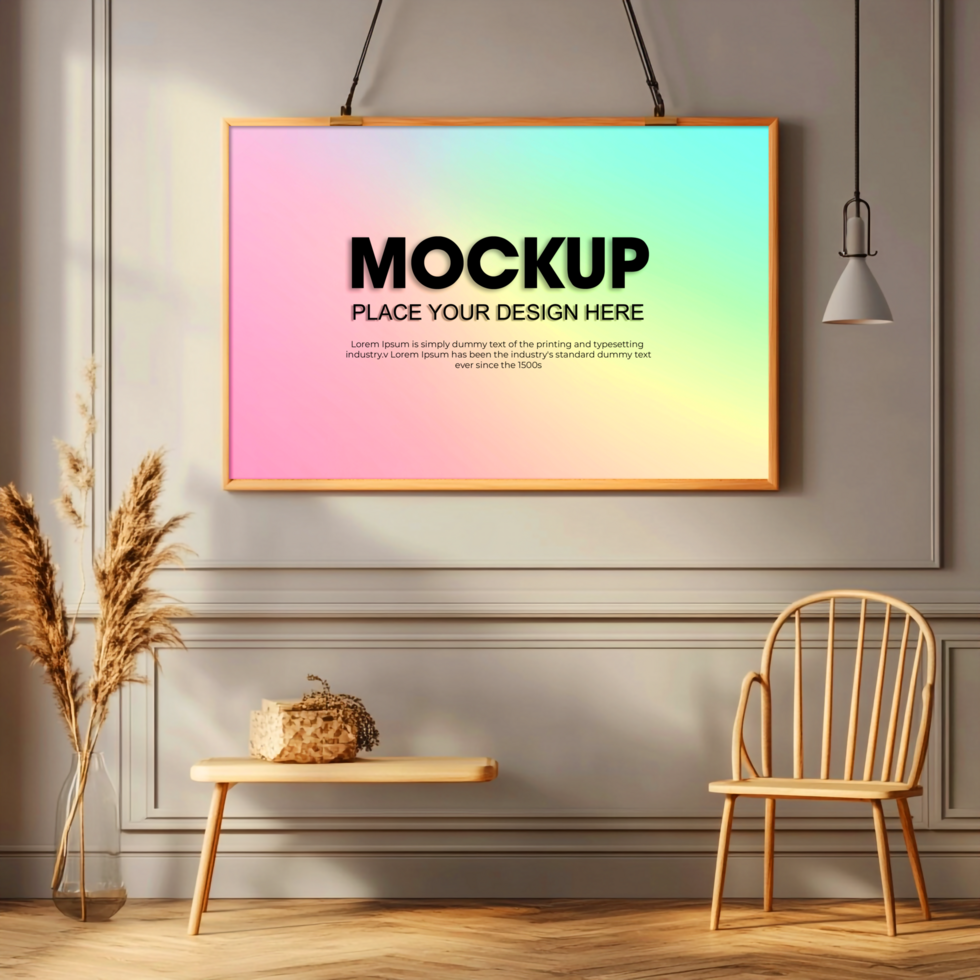 Modern Frame Mockup Pastel Rainbow Gradient Poster Design Template psd