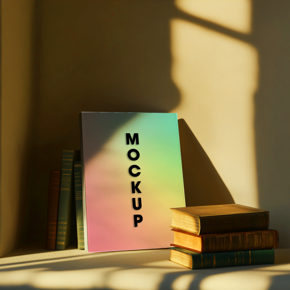 Book Mockup Rainbow Gradient Cover Design with Sunlight Shadows psd