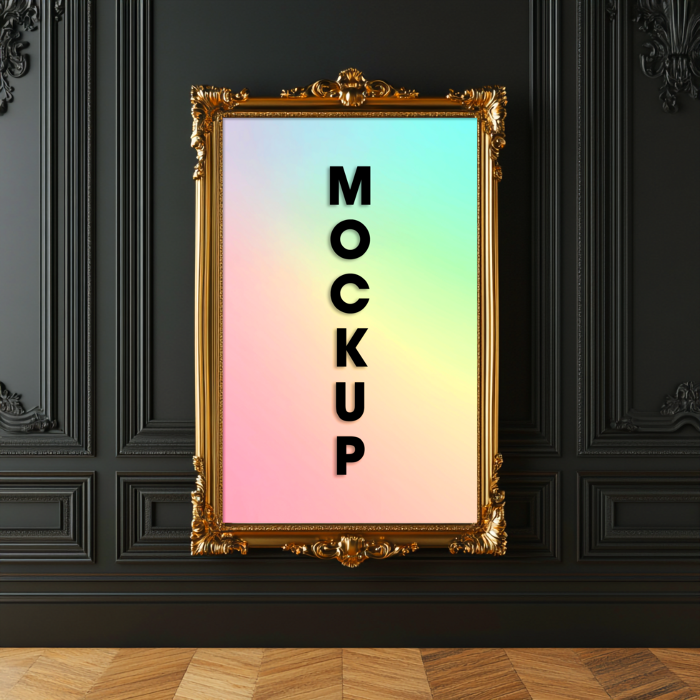 Elegant Gold Frame Mockup Pastel Rainbow Poster Design psd