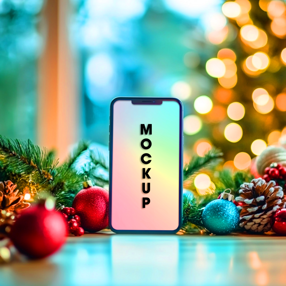 Christmas Phone Mockup Festive Smartphone Template psd