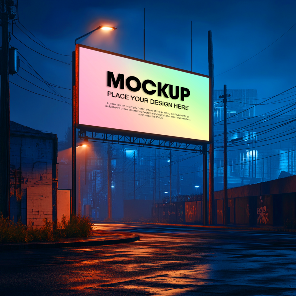 Billboard Mockup Night City Background Image psd
